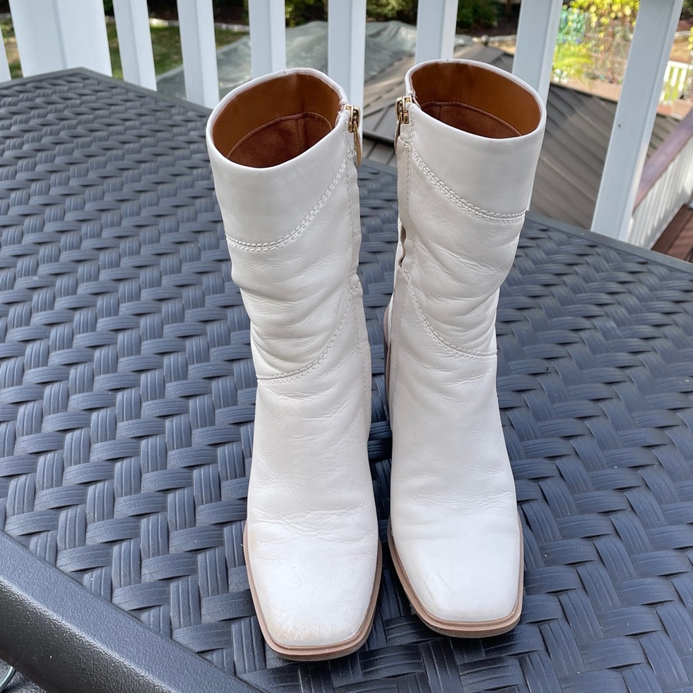 Franco Sarto Cream Leather Mid-Calf Boots